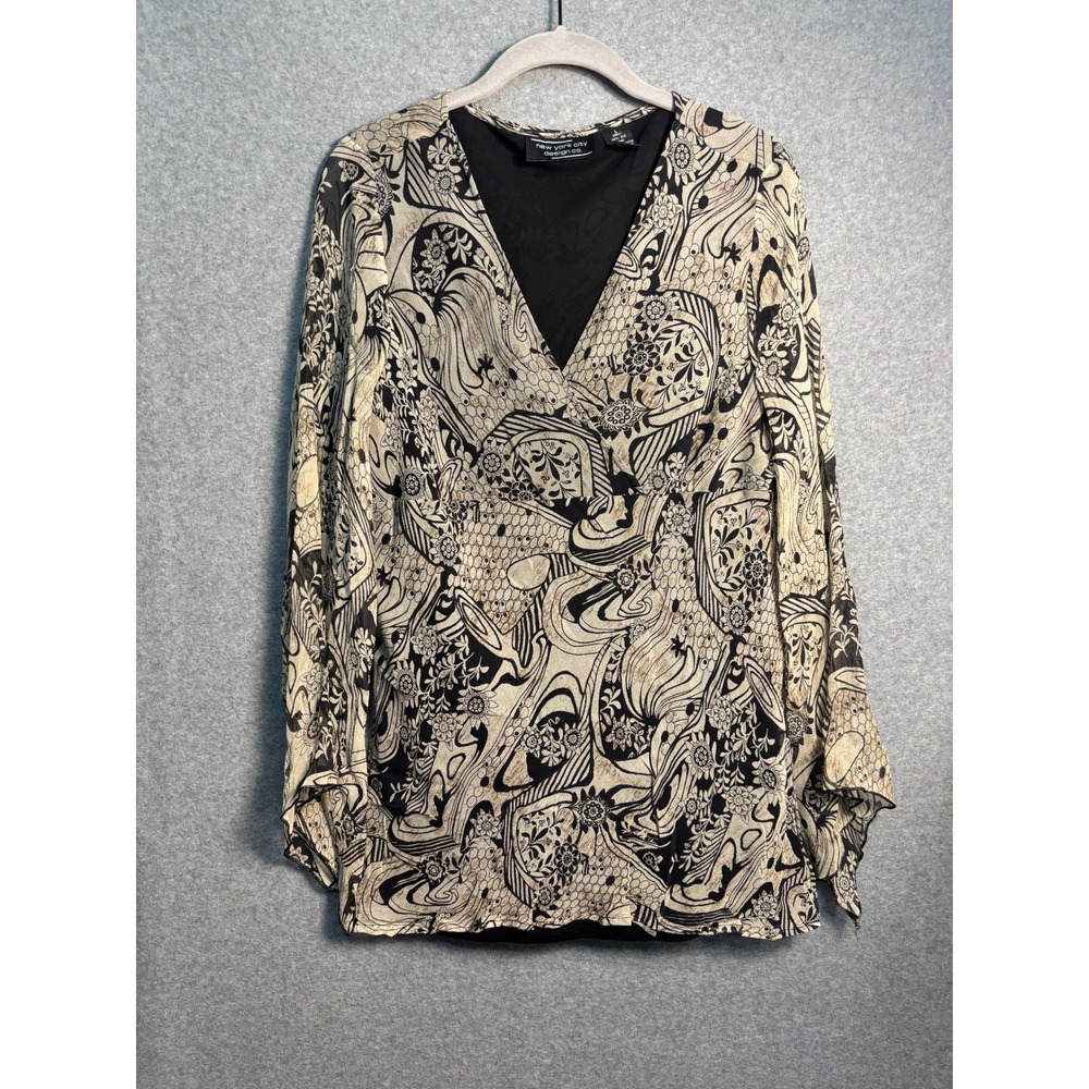 New York City‎ Design Co 100% Silk Wrap Blouse Women Large Whimsigoth Artsy Boho
